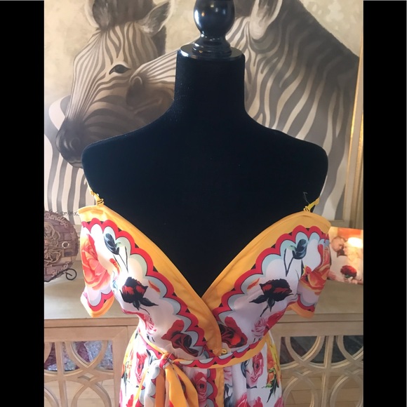 LAST ☝️Sz S  🌹 Roses Peep Leg Bardot Maxi Dress - Picture 6 of 8